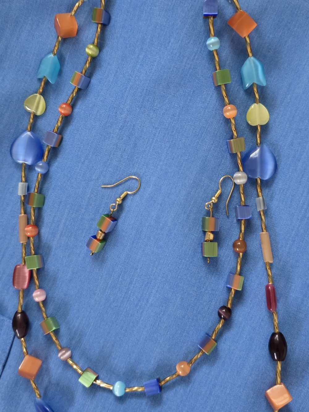 Multi-Color Glass Bead Necklace with Matching Earrings - Colorful Accent